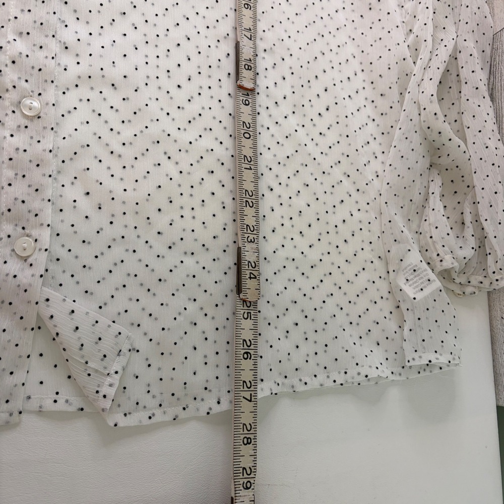 Coldwater Creek Blouse Women 1X White Black Polka Dot Flocked Sheer Button Up - Picture 7 of 10